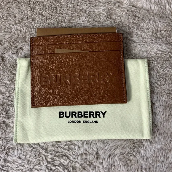 Burberry Sandon Business Small Brown Grained Leather Embossed Card Holder Wallet - Picture 1 of 3